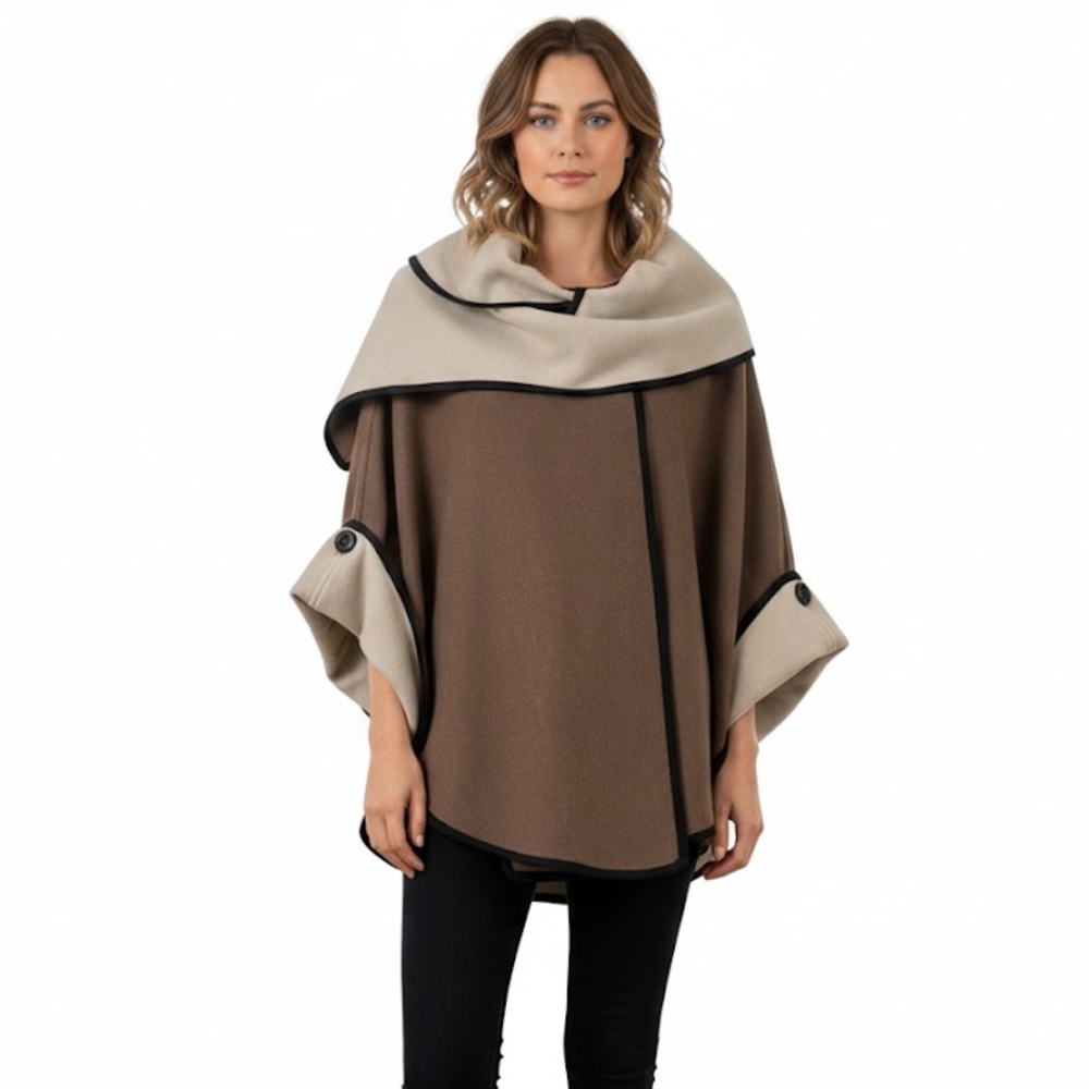 EDAS Made in Italy Two-Tone Fleece Cape Poncho One Size